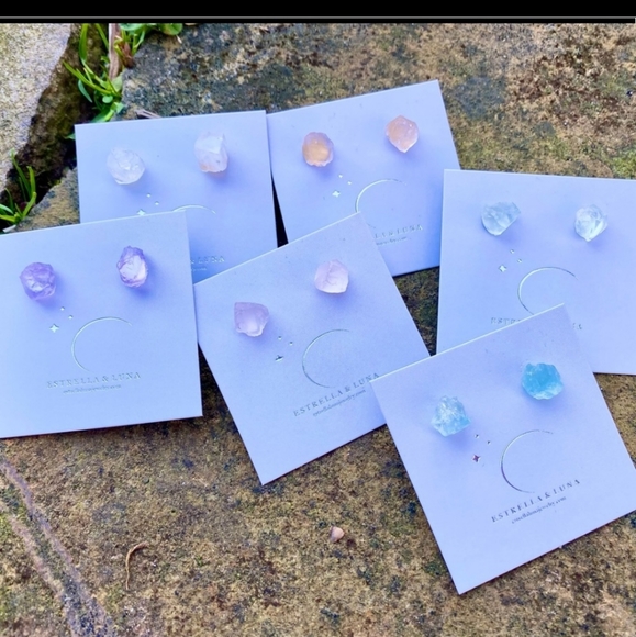 Raw Aquamarine Stud Earrings - Picture 4 of 4